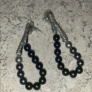 Swarovski pewter faux pearls, clr crystal earring